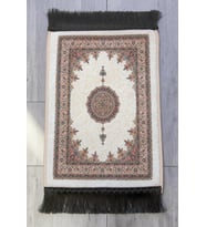 Mini Alın Seccadesi Kaymaz Taban Desenli Cep Tipi Seyahat Namaz Seccadesi - Krem / Ekru