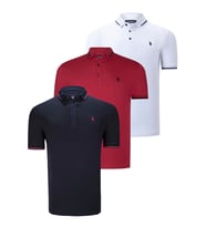 ÜÇLÜ SET T8586 DEWBERRY ERKEK T-SHIRT-LACİVERT-BEYAZ-BORDO