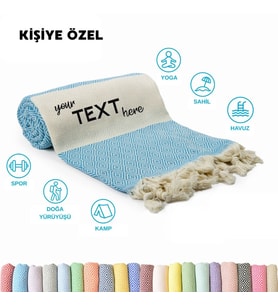 Kişiye Özel Elmas Desenli Nakışlı Peştemal – İsim Yazılı Oversize Türk Plaj Havlusu – Banyo Havlusu