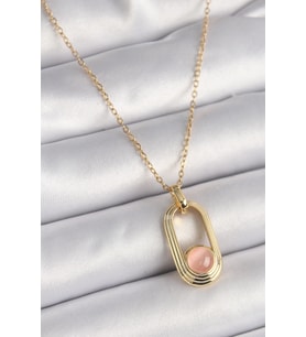 316L Çelik Gold Renk Pembe Kedi Göz Model Kadın Kolye (Altın)