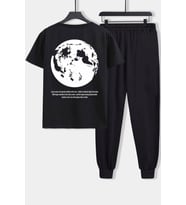 Unisex The Moon Baskılı 2'li Eşofman Takımı (Siyah)