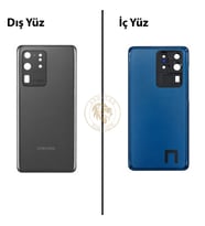 Samsung Galaxy S20 Ultra Gri Renk Lensli Arka Kapak Arka Cam Batarya Kapağı Pil Kapağı Lazer Kesim Back Cover Galaxy S20 Ultra Uyumlu