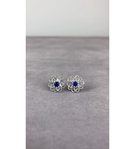 Telkari Safir Taşlı Gümüş Kadın Nokta Küpe
