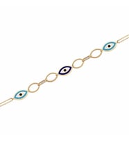 Diamond Line-Gülaylar Sarı Altın 14 Ayar Nazar Boncuğu Bileklik