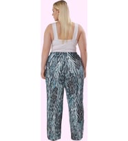 Kadın Büyük Beden Örme Pantolon; Yüksek Bel Geniş Paça Animal Desen %100 Polyester Günlük Kombinler