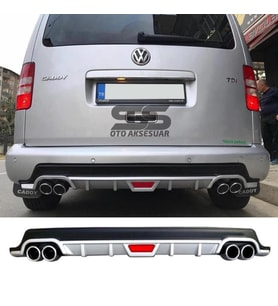 Volkswagen Caddy Difüzör Arka Tampon Eki 4 Egzoz Çıkışlı Gri