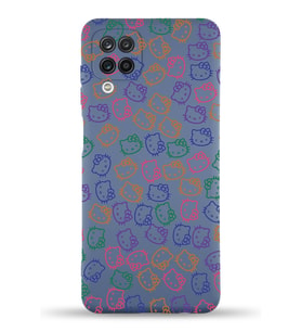 Samsung Galaxy A12 Uyumlu Lansman Kılıf Hello Kitty Tasarımlı İçi Kadife Kapak-Petrol Mavisi (Şeffaf)