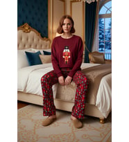 Kadın Yılbaşı Desenli Uzun Kollu Pijama Takımı Fonksiyonel Dayanıklı Kaliteli Konforlu Şık