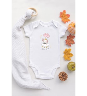 Özel Tasarım Lisanslı Sevimli Fil Happy Smile Bebek Body Beyaz Zıbın