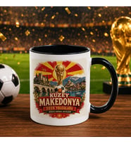 BK Gift Kuzey Mekadonya Taraftar Temalı Dünya Futbol Kupası Tasarımlı Siyah Kupa Bardak-2