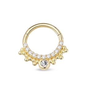 Tek Sıra Taşlı Top Toplu Altın Helix Piercing (Gold)