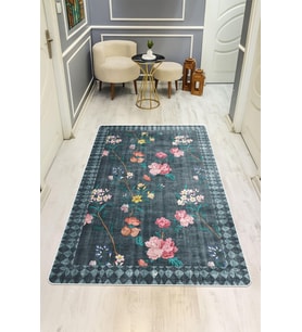 Parlak Kadife Kumaş Dijital Baskı Vintage Desenli Dot Kaymaz Tabanlı Halı H0019