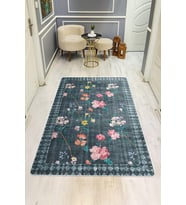 Parlak Kadife Kumaş Dijital Baskı Vintage Desenli Dot Kaymaz Tabanlı Halı H0019