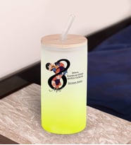 BK Gift Kadınlar Gününe Özel İsimli Sarı Renk Pipetli Buzlu Cam Bardak 600ml - 3, 8 Mart Kadınlar Günü