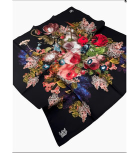 Levidor Twill İpek Eşarp LD4237-01 (Siyah-Nar Çiçeği)
