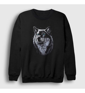 Presmono Unisex Siyah Siberian Wolf Kurt Sweatshirt 307251tt