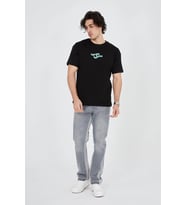 Erkek Baskılı T-Shirt Kısa Kol Bisiklet Yaka Regular Fit Rahat Kalıp Günlük Tişört - Siyah