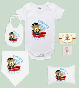 BK Kids Kişiye Özel İsimli 6 Parça Bebek Body Zıbın Battaniye ve Yastık Hediye Seti, Yeni Doğan Bebek Giyim Hediyesi