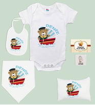 BK Kids Kişiye Özel İsimli 6 Parça Bebek Body Zıbın Battaniye ve Yastık Hediye Seti, Yeni Doğan Bebek Giyim Hediyesi