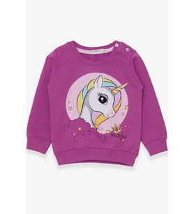 Breeze Kız Çocuk Sweatshirt Baskılı Unicorn 1.5-5 Yaş, Eflatun