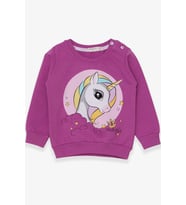 Breeze Kız Çocuk Sweatshirt Baskılı Unicorn 1.5-5 Yaş, Eflatun