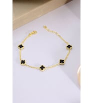 925 Ayar Gümüş Beşli 8 mm Yonca Bileklik (Altın-Siyah)