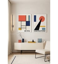 Geometrik Soyut Minimalist 2'li Ahşap Çerçeveli Tablo Seti