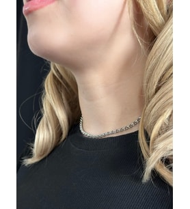 Oval Model Choker Çelik Zincir Kolye  Choker Serisi (Gümüş)