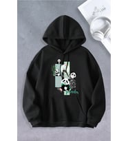 Unisex Kadın Erkek Panda Baskılı Oversize Sweatshirt (Siyah)
