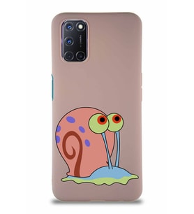 Oppo A92 Soft Premier Kapak Salyangoz Gary Tasarımlı Silikon Kılıf - Pudra (Şeffaf)