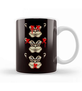 See Hear Speak No Evil Japan Wise Monkeys Japanese Emoticon Kupa Bardak Porselen