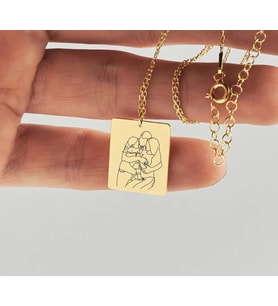 KİŞİYE ÖZEL ANI KOLYE ÇİZGİSEL TASARIM ÇİZGİSEL FOTO KOLYE (Gold)
