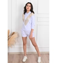 Pul Payet Detaylı Şortlu İkili Takımı 9027 (Beyaz)