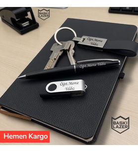 Hemen Kargo Kişiye Özel Metal İmza Kalemi Usb Bellek Anahtarlık Defter Hediye Seti