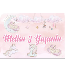 Unicornlar ve Yıldızlar Temalı Doğum Günü Afişi 35X50 cm