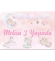 Unicornlar ve Yıldızlar Temalı Doğum Günü Afişi 35X50 cm