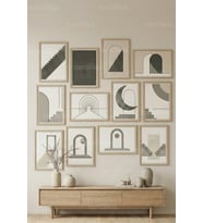 12 Parça Modern Mimari 2 Renk Seçenekli Dekoratif Çerçeve Görünümlü Tablo Seti