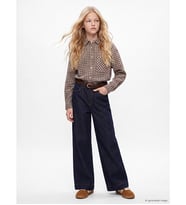 LCW Kids İndigo Kemerli Wide Leg Fit Kız Çocuk Jean Pantolon