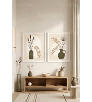 Bitki Temalı Minimalist 2'li Ahşap Çerçeveli Tablo Seti