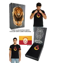 Galatasaray Lisanslı Logo Baskılı Siyah T-Shirt BAYRAK ve UV Kutu Hediyeli