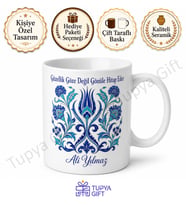 Çini Desenli Baskılı Kupa Bardak Hediye Özel Tasarım Porselen Mug