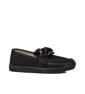 Trend Adımlar Siyah Fiyonk Detaylı Kadın Loafer Ayakkabı