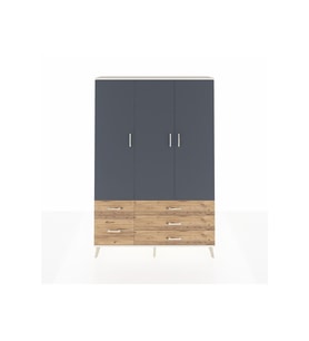 Arges Dolap 5 Raflı 5 Çekmeceli Tek Askılı 132x30x195 Aytaşı-Antrasit/Çam
