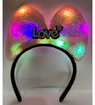 Led Işıklı 3 Farklı Fonksiyonda Yanan Gümüş Love Yazılı Toz Pembe Fiyonk Taç 20X17 cm