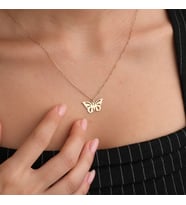 Kişiye Özel  Minimal Kelebek Kolye 925K Gümüş Kadınlara Özel Hediye (Gold)