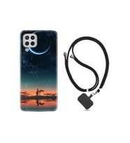Samsung Galaxy A22 Kılıf Silikon Desen Boyun Askılı Ay Ve Kız 1720
