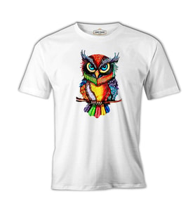 Baykuş - Dal Beyaz Erkek Tshirt