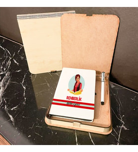 Rehberlik Ahşap Kutulu Defter Kalem Set