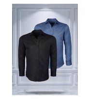 Todth 2'li Paket Kolay Ütülenebilen Dört Mevsim Modern Fit Yumuşak Dokulu Siyah Ve Indigo Düz Gömlek