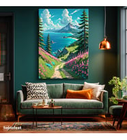 Dikey Kanvas Tablo Dağ Deniz Manzara Tablosu Ev Ofis Duvar Dekoru